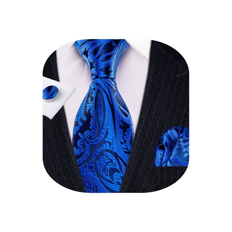 Barry.Wang Men Ties Paisley Woven Silk Necktie Set with Pocket