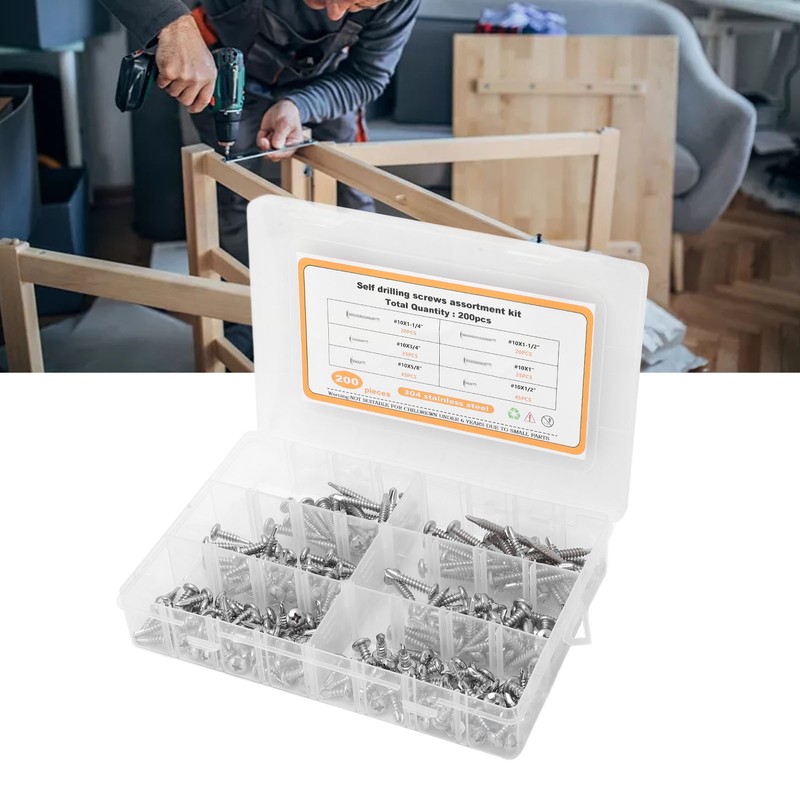 200PCS Round Head Cross Screws 304 Stainless Steel Self Drilling