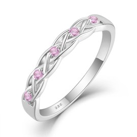 Inpasne Infinity Celtic Knot Ring 925 Sterling Silver Pink Tourmaline October Ring Twisted Knot Statement Rings for Women Size 8