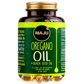 Maju Superfoods Cápsulas de orégano MAJU con aceite de semilla negra, cápsulas blandas 2 en 1 de aceite de orégano, potente carvacrol (más del 90),...