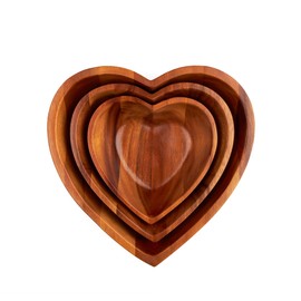 Nambe Eat Your Heart Out Nesting Bowls | Set of 3 Heart Shaped Wooden Serving Bowls | Acacia Wood | Designed by Mike Altomari