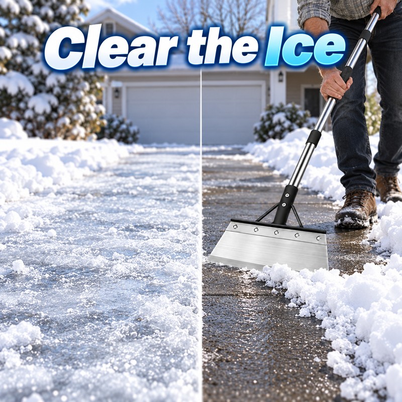 Heavy Duty Manganese Steel Ice Scraper Snow Shovel with Telescopic