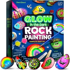 Dan&Darci Kids Rock Painting Kit - Glow in The Dark - Arts & Crafts Easter Gifts for Boys and Girls Ages 6-12 - Craft Activities Kits - Creative Art Toys for 6, 7, 8, 9, 10, 11 & 12 Year Old Kid