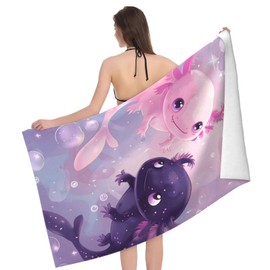 VANZEV Axolotl Beach Towel Cute Animal Sand-Free Microfiber Bath Towel Ultra Soft Quick Dry Pool Towel Absorbent Towel Lightweight Towel Gifts for Outdoor Bathroom Swimming Decor 31inx51in