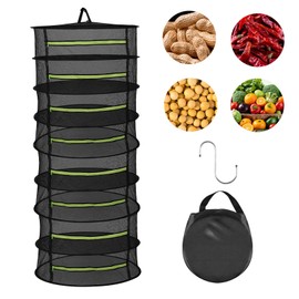 ROSYLEVE Drying Net Herbs 6-Layer Herb Dryer Hanging with S-shaped Hooks Herbs Drying Net with Zip Foldable Hanging for Plants, Vegetables, Herbs (Black)