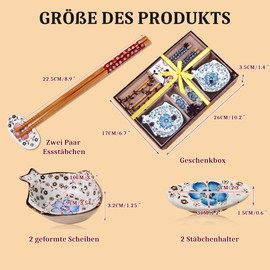 Finsink Sushi Crockery 2 People 6-Piece Ceramic Sushi Plate Set Blue White Delivered in High-Quality Gift Box as a Gift to Friends