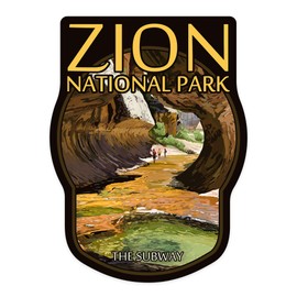 Lantern Press Sticker Zion National Park, Utah, The Subway, Die Cut Vinyl, (Waterproof Decal for Cars, Water Bottles, Laptops, Coolers), Small