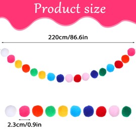 Oruola 3 Pcs Pom Pom Garland,Colored Pom Pom Bunting, 90 Balls Rainbow Felt Ball Christmas Garland for Colorful Nursery Decor，Xmas Tree Classroom Birthday Party Wall Decor