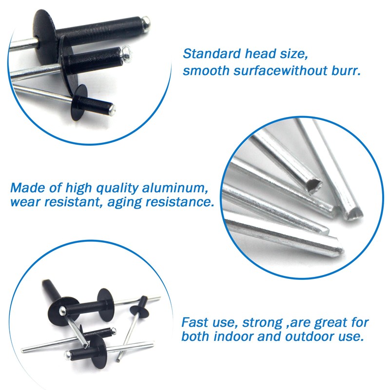 BESTYCHAO Pop Rivets, 120pcs 5 Sizes Large Flange Aluminum Blind