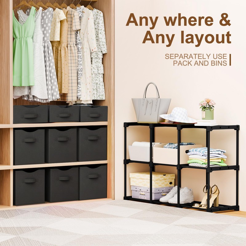 Fiwochic 9 Cube Storage Organizer Shelf with Storage Bins and