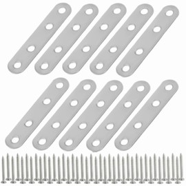 10 pieces I-shaped metal fittings, joint brackets, metal fittings, joint fittings, fixed plates, shelf brackets, flat repair plate, 40 stainless steel screws included (3.8 x 0.6 x 0.1 inches (96 x 16