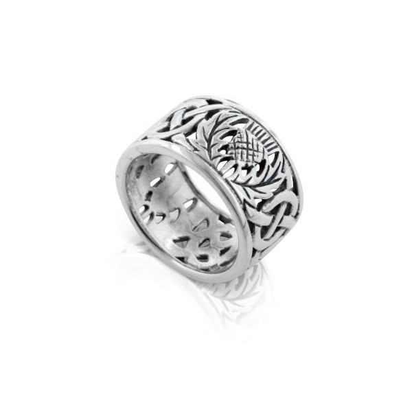 Scottish Thistle and Celtic Knot Wedding Band 11mm Wide Sterling