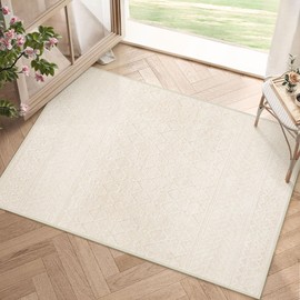 2x3 Rug Entryway Rugs: Washable Boho Small Geometric Moroccan Rug Modern Indoor Soft Non Slip Ultra Thin Front Door Mat for Kitchen Bedroom (Beige, 2'x3')