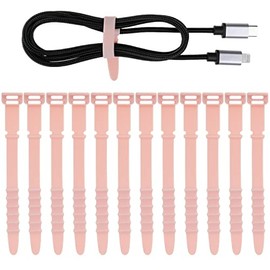 Neepanda 12 Pack Reusable Cable Zip Ties, 4.5 Inch Elastic Silicone Cord Organizer Straps for Bundling and Organizing Phone Charging, Cable Wire, Headphones, Management Home Office Table(Pink)