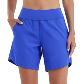 WILLIT Women's 7 Inch Swimming Board Shorts, Swimming Shorts, Quick-Drying Bikini Shorts, High-Waisted Trunks, UPF 50+ UVA Protection with Liner Pockets, sapphire blue