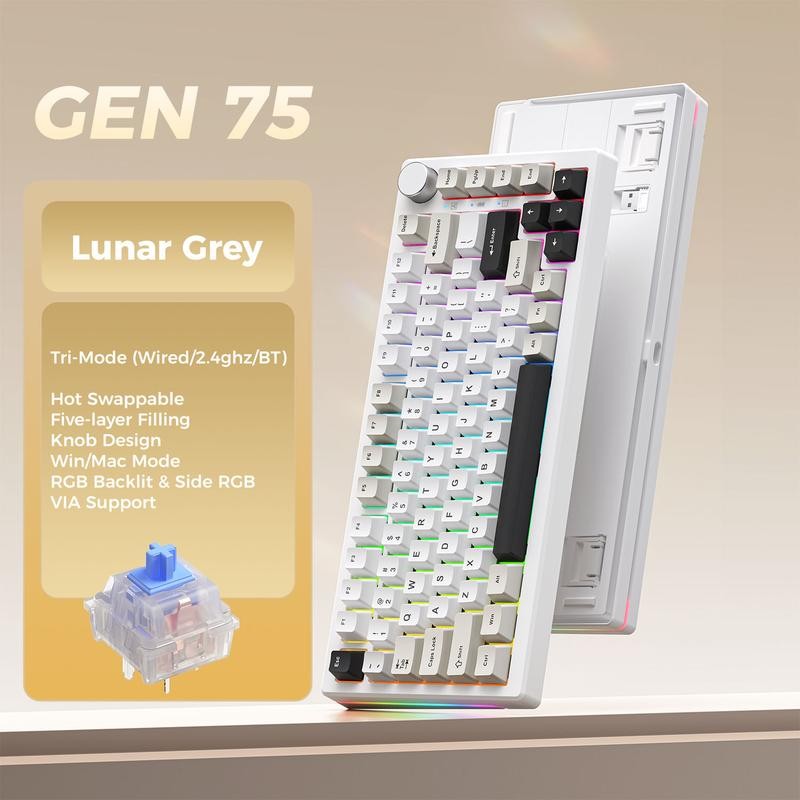 ElecFox GEN75 Wireless Gaming Mechanical Keyboard with Metal Knob Control,