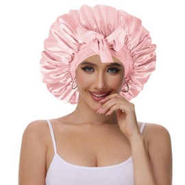 Vettres Silk Bonnet for Sleeping Straight Hair Double Layer Satin Bonnet with Tie Satin Hair Bonnet for Sleeping Pink Rose