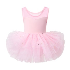 KARETT Ballet Leotards for Girls 6-7Years with Sparkly Pink Tutu Skirt Toddler Gymnastics Leotard Ballerina Dress