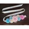 Maternity sash handmade flower sash for baby shower (Pink blue)