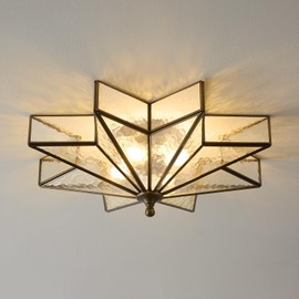 Black Bronze Star Ceiling Light - 19.5 Inch Brass Hammered Glass Large Flush Mount Fixture - Unique Art Deco Mid Century Vintage Moravian Lighting Lights for Bedroom Dining Foyer Living Room Fixtures