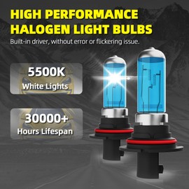 DMEPUGI Headlight Bulbs Fit For Jeep Liberty 2002-2007,9007 High Low Dual Beam Combo,Super Bright 5500K White Light High Performance Halogen Light Bulbs,2PCS