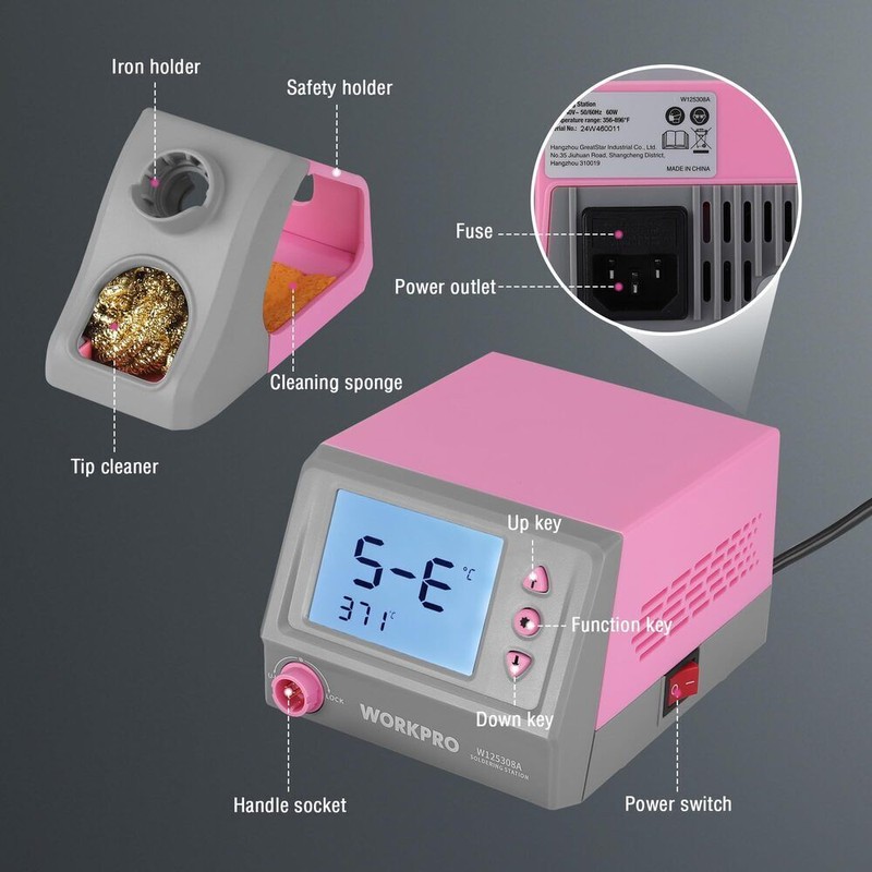 WORKPRO 60W Soldering Station Soldering Iron Kit Digital Display w/5PC