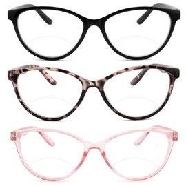 3 Pack Bifocal Reading Glasses for Women, Blue Light Blocking Cat Eye Computer Readers,New No line Bifocal reader Anti UV Ray/Eye Strain/Glare 3.0