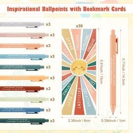 Fullhawl 30 Sets Back to School Gifts Bulk Inspirational Boho Smiling Sun Ballpoint Pens with Bookmarks Motivational First Day of School Gifts for Classroom Awards Stationary Party Supplies