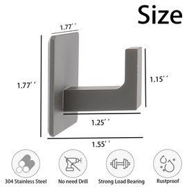 Vanloory Bath Towel Hooks, 4 Pack Self Adhesive Square Coat Hooks, Sturdy No Drilling Robe Hook, Stainless Steel Heavy Duty Clothes Hanger, Wall Hooks for Bathroom Bedroom Kitchen (2 in, Grey)