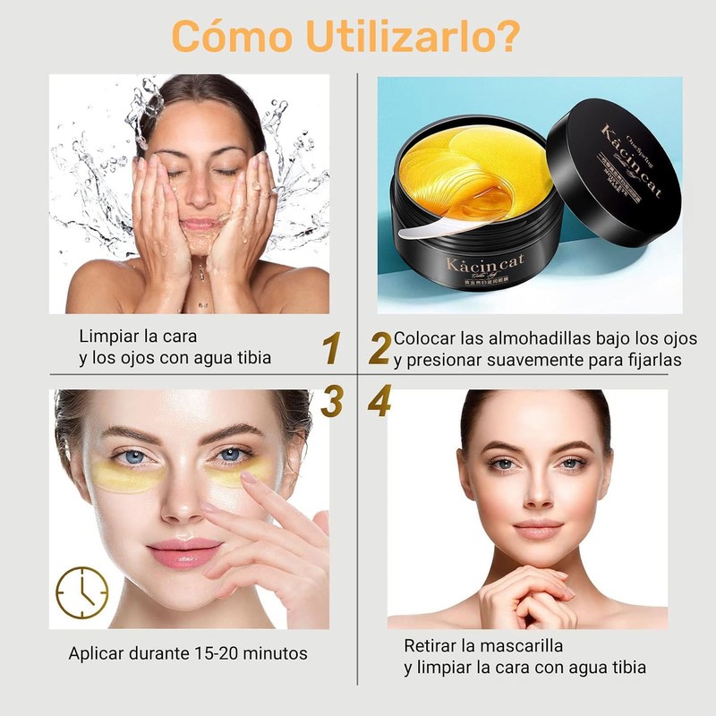 Parches para Ojos Ojeras 24k Oro-30 Pares- Parches de Colageno