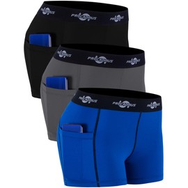 CADMUS Women's Spandex Shorts 3" Sport Pro w Side Pockets,Black & Grey & Blue,X-Small