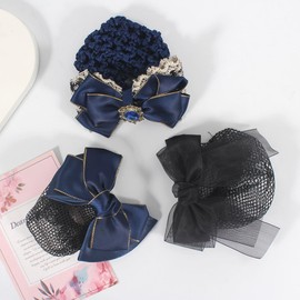 Mecool 3 Pcs Bowknot Hair Clip Hairnets | Barrette Hair Clips for Women Cover Hairnet Buns Styling Accessories Bows Net Girls Clips Hair Bows for Women
