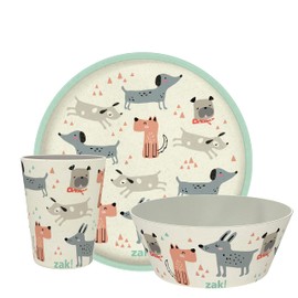 Zak Designs Kids Dinnerware Set 3 Pieces, Durable and Sustainable Melamine Bamboo Plate, Bowl, and Tumbler are Perfect For Dinner Time With Family (Dog)