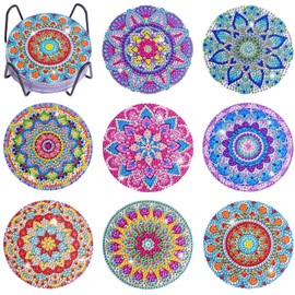 Dmiuhbl 8Pcs Mandala Diamond Art Coasters kits with Holder 5D Diy Diamond Painting Coasters Mosaic Kits for Beginners Adults And Kids Art Craft Supplies Gifts