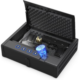 [ 20% Larger capacity ] Biometric gun safe with fingerprint lock box,Large pistol safes for handgun,nightstand hidden gun storage for bedside,quick access，ammunition storage security box for Home