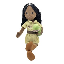 The Petting Zoo, Paleontologist Plush Doll with T-Rex Stuffed Animal, Gifts for Girls, Soft Doll with Dinosaur Plush Toy, 16 inch (African American)