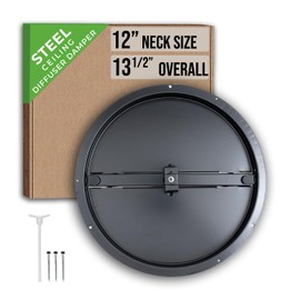 Fits 12 Inch Neck Air Duct | Steel Butterfly Damper by Handua | for Round Ceiling Air Supply Diffuser with Plastic Key-Handle | Black | Outer Dimension: 13-1/2"