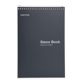 Mintra Office Steno Books (Poly Steno 8pk (Arctic Ice, Green Olive, Charcoal), Narrow Ruled) - Poly Cover, 6" x 9", 100 sheets for Writing Notes for school, office, work, 6x9 steno notepad, top bound spiral (8 PACK)
