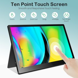 ELECROW 15.6 Inch Portable Touchscreen Monitor - FHD IPS 10-Point Touch USB C Travel Monitor with Speakers & Protective Cover