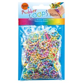 folia 339549 Rubber Loops Flowers Assorted Colours, 500 Rubber Bands Including 25 Clips and 1 Crochet Hook