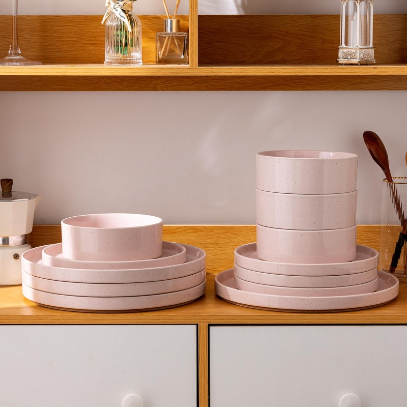 AmorArc Ceramic Dinnerware Set for 4 | Speckled Stoneware Plates
