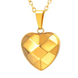 U7 18K Gold Plated Flat Link Chain with 3D Facet Heart Pendant Romantic Necklace for Women Lover, 20 Inch