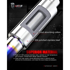 MZS Exhaust Muffler, Stainless Steel Exhaust Tip 18.5" Length 2.5" Inlet 4" Outlet Straight Through Universal for Car Sedan SUV Truck Vehicles (Titanium Burnt Tip)