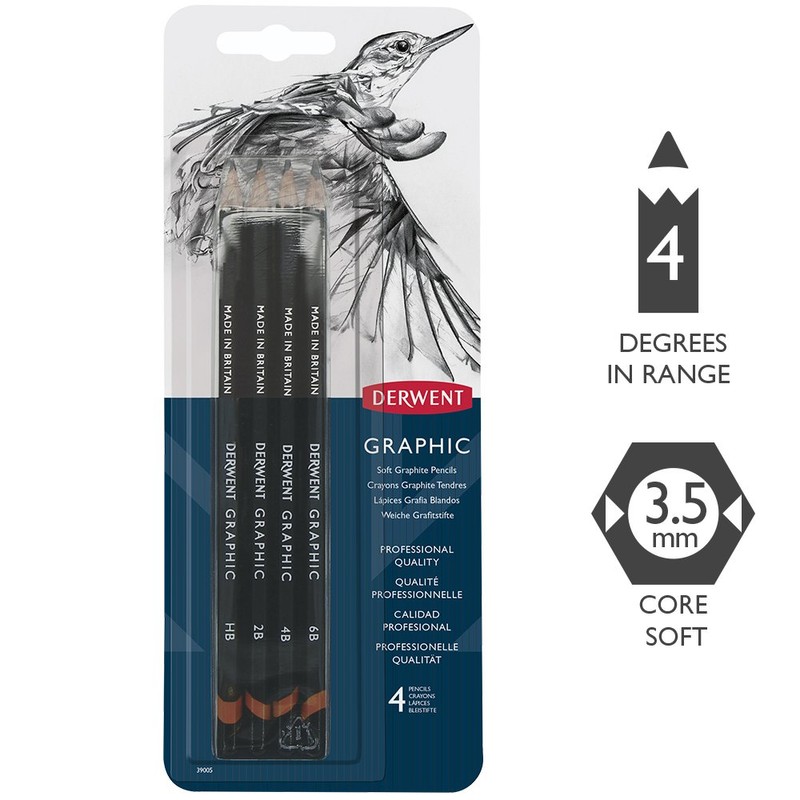 Derwent Graphic Pencils, Soft, Pack, 4 Count (39005)