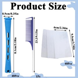 40 Pcs Perm Rods, 0.35 Inch Perm Rollers with 40 Pcs Perm Papers 1 Rat Tail Comb, Home Perm Kit for Women for Natural Hair Long Short Hair Styling Tool Hair Curlers