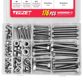 YEEZET 176PCS M6 M8 M10 Heavy Duty Bolts and Nuts Assortment Kit, 304 Stainless Steel, Includes 8 Most Common Sizes