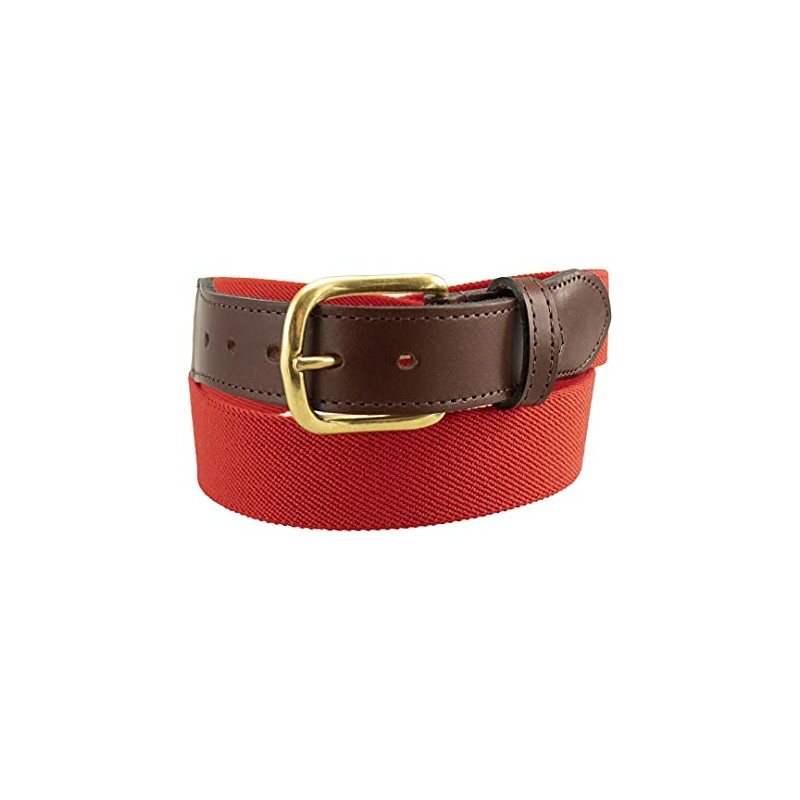 Thomas Bates Mens Elastic Surcingle Belt with Leather Tab (Red,