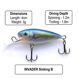 EVERBAY DORADO Wobbler Fishing Lure-Hard Crankbait-Fishing Tackle, Topwater Life-Like Swimbait for Perch Pike Zander Trout Salmon Catfish Chub Barbel Trolling in Freshwater, Sinking - INVADER 4cm B