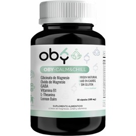 OBY Calm Glicinato de Magnesio 60 capsulas 500 mg. Enriquecidas con GABA, Vitamina B1, L-Theanina, Óxido de Magnesio y Lemon Balm  Suplemento Natural