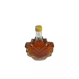 New Empty Maple Syrup Leaf Shaped 12 pc Embossed Glass Syrup Bottle w/ Lid 8 OZ.